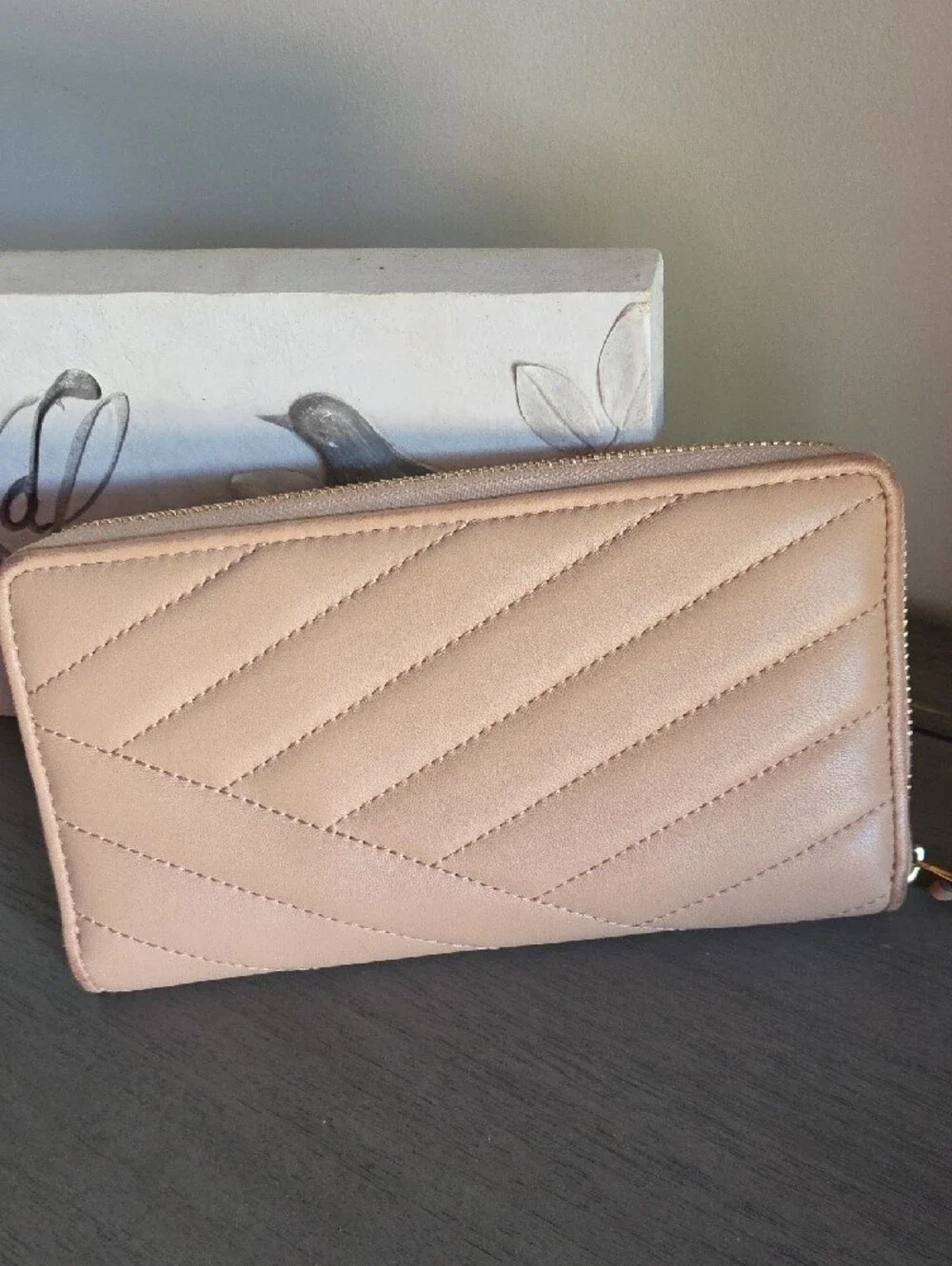 Tory Burch Kira Chevron Quilted Zip Continental Wallet Beige or Almond Shade